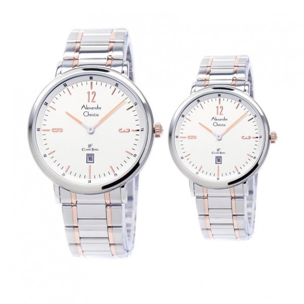 Alexandre Christie AC 8499 Silver Rosegold Couple